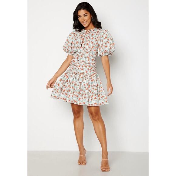 ByTiMO Festive Floral Puff Sleeve Mini Drop Waist Dress In Poppy Size XS - Picture 9 of 16